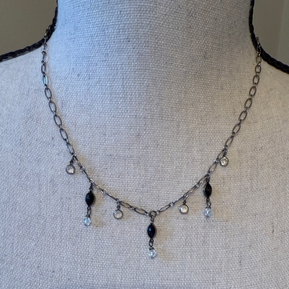 Y2K Gothic Chic Boho Glam Black Silver Tone Drop Charm Necklace
